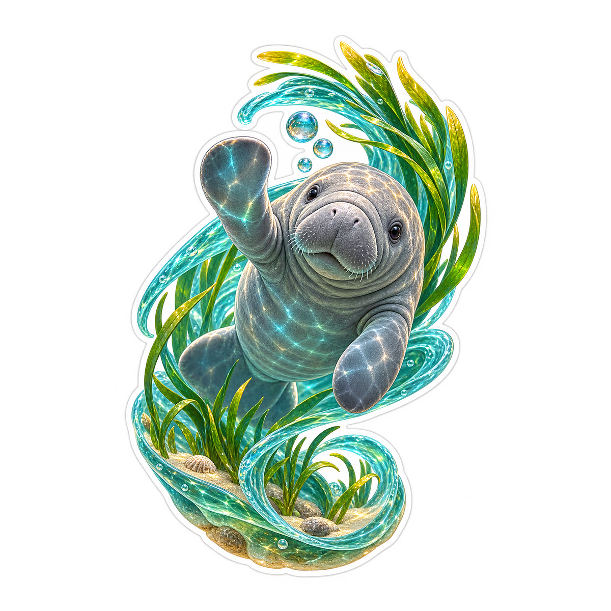 Manatee Calf Seagrass Glide Vinyl Sticker Decal