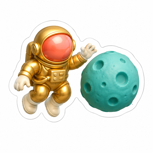 Gold-Suited Astronaut Floating Vinyl Sticker Decal