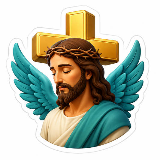 Jesus Portrait Gold Cross Teal Wings Vinyl Sticker Decal