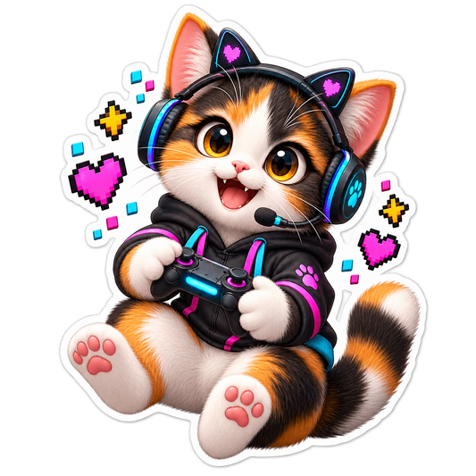 Cat Gamer Vinyl Sticker Decal