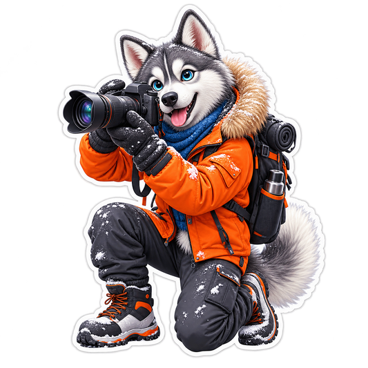 Husky Winter Photographer Vinyl Sticker Decal