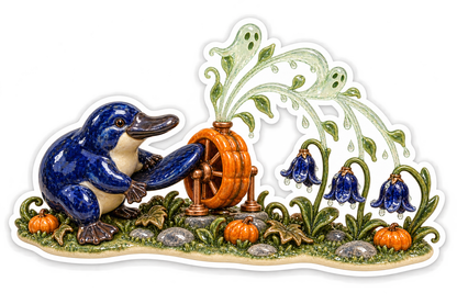Cobalt Ceramic Platypus Ghost Vine Sprinkler Vinyl Sticker Decal