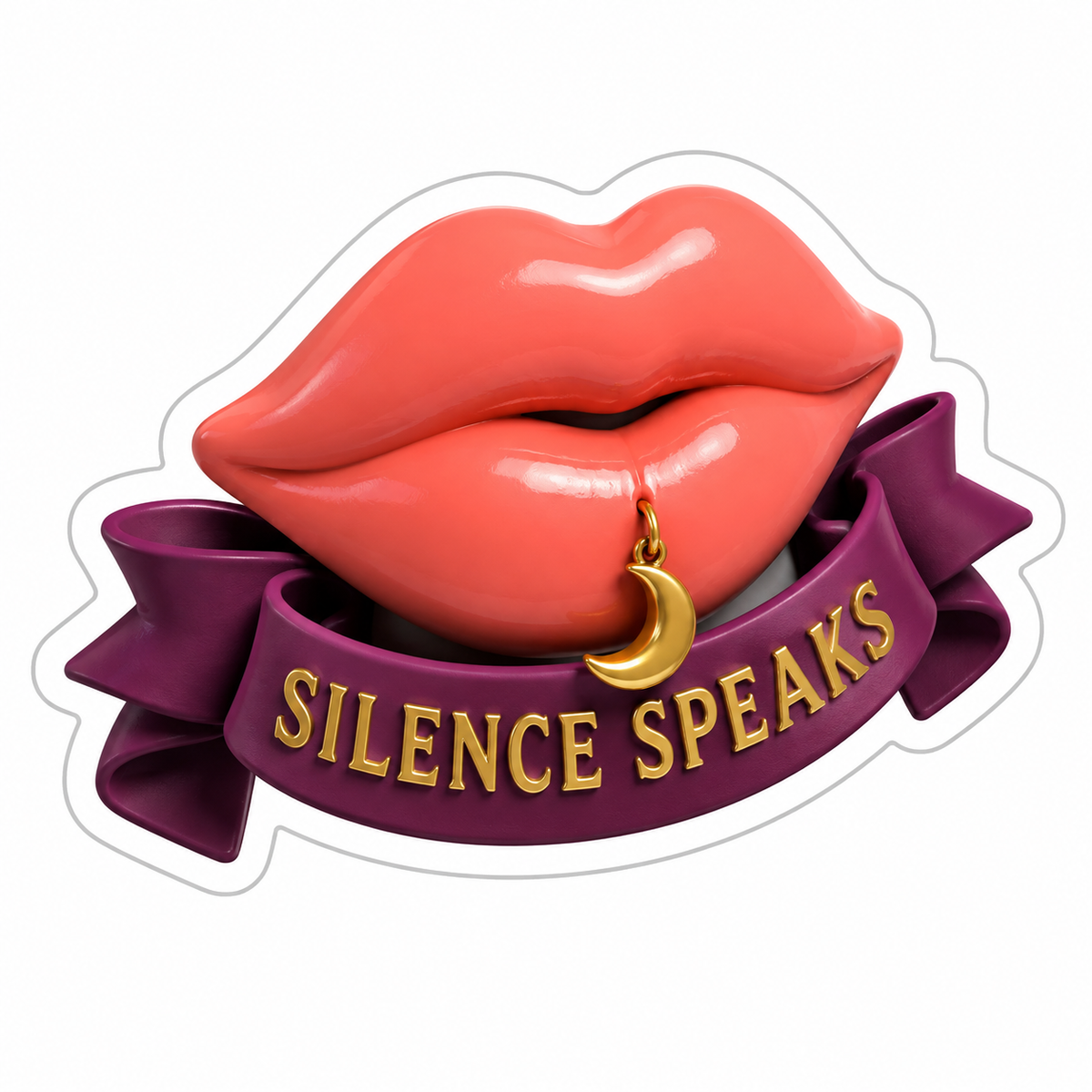 Silence Speaks Coral Lips Gold Ring Vinyl Sticker Decal