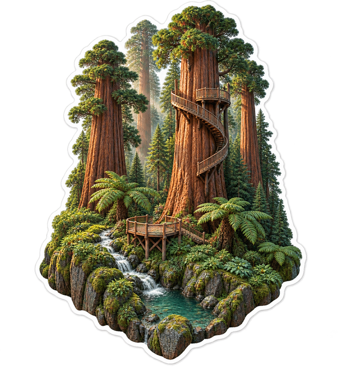 Redwood Grove Spiral Stair Ferns Vinyl Sticker Decal