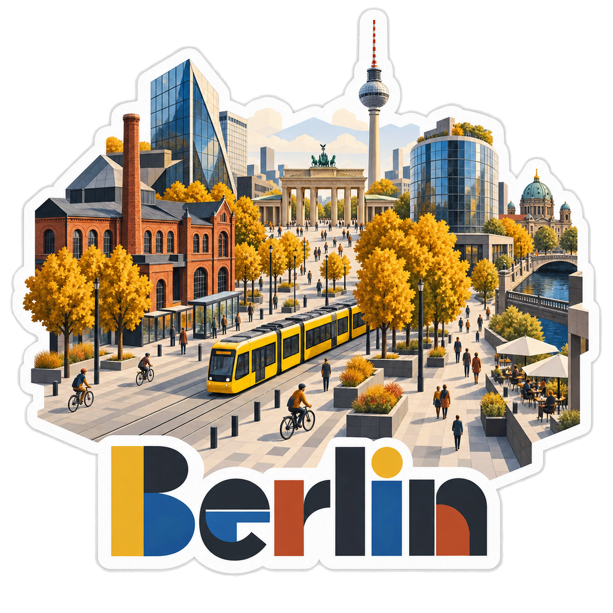 Berlin Bauhaus Plaza Yellow Tram Vinyl Sticker Decal