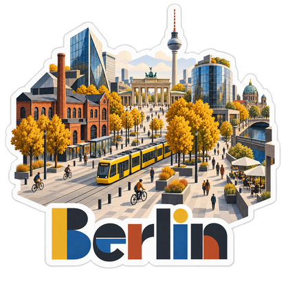 Berlin Bauhaus Plaza Yellow Tram Vinyl Sticker Decal