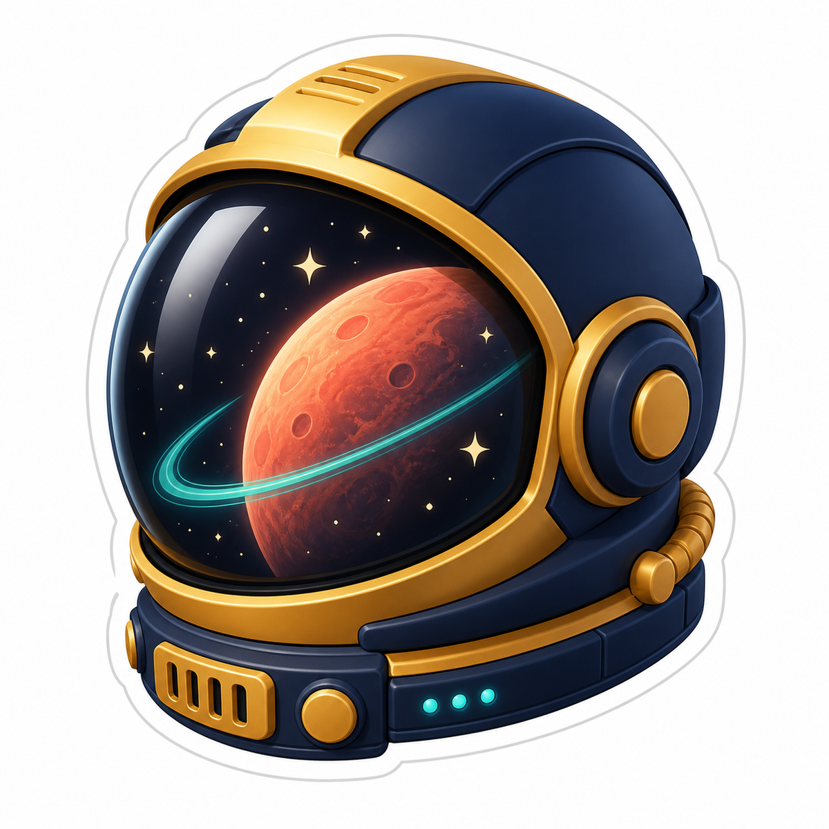 Space Helmet with Ringed Planet in Visor Vinyl Sticker Decal