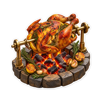 Rotisserie Chicken Brass Orbit Vinyl Sticker Decal