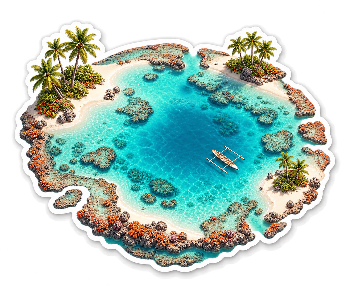 Coral Atoll Aqua Compass Ring Vinyl Sticker Decal