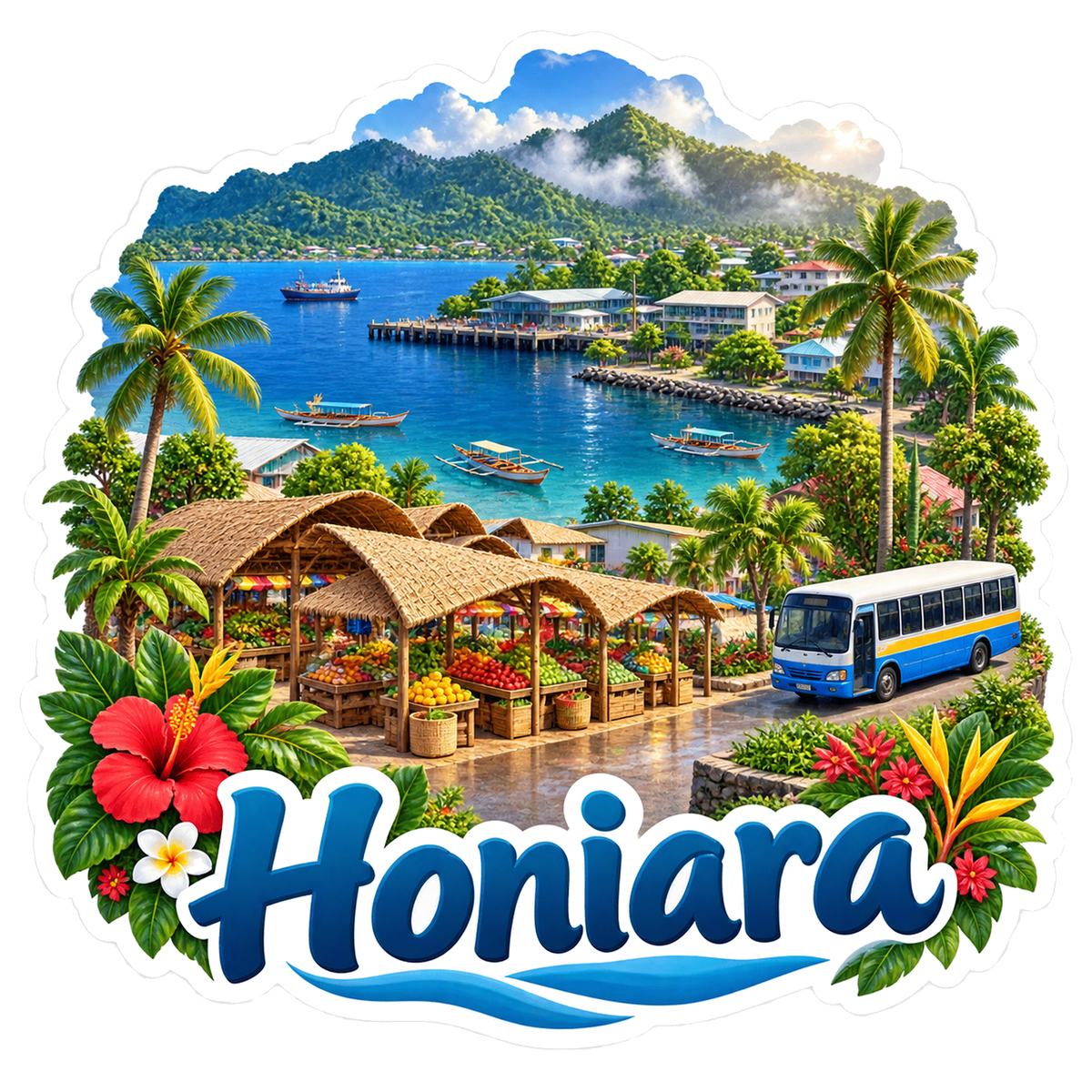 Honiara Rainforest Harbor Island Market Vinyl Sticker Decal