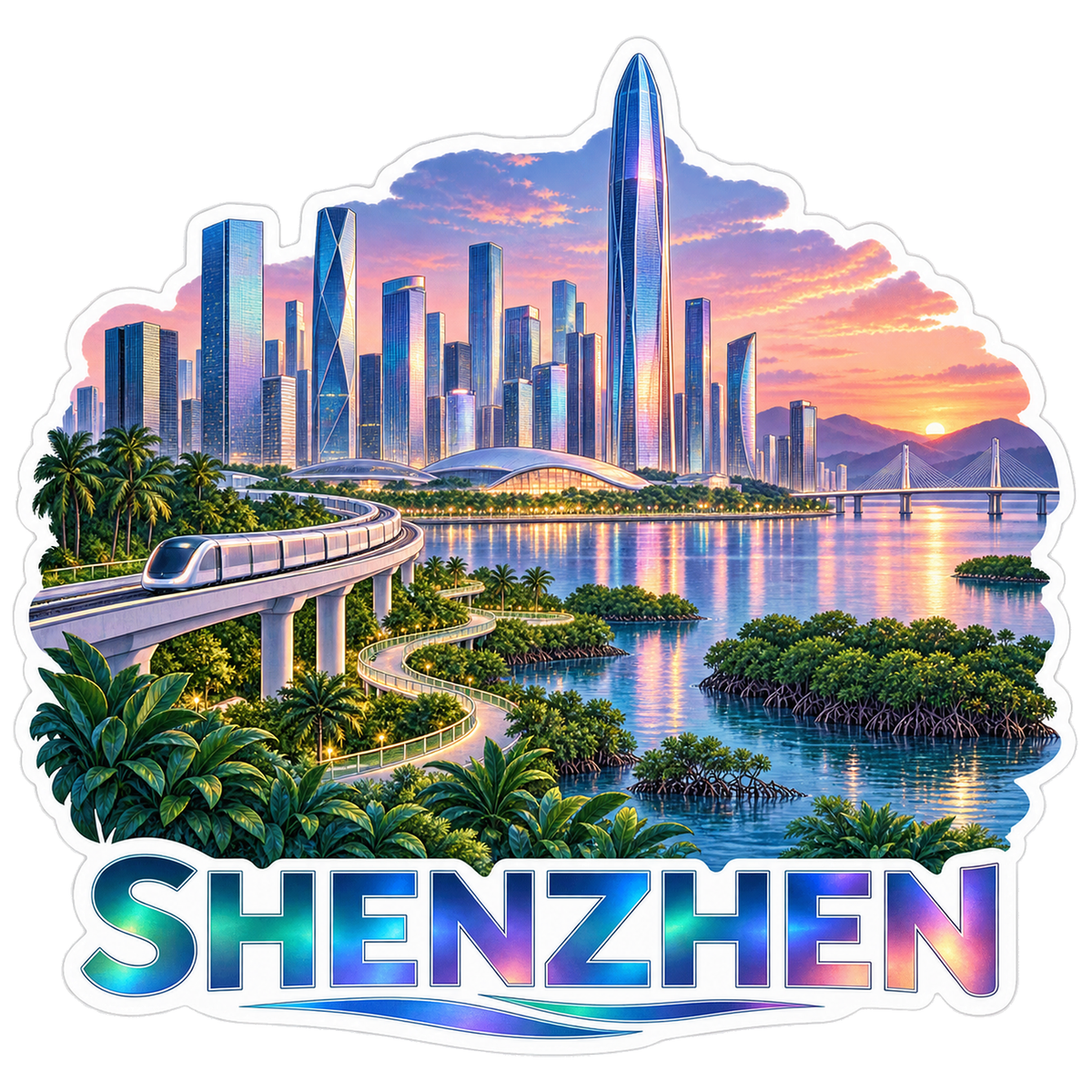 Shenzhen Mangrove Bay Metro Skyline Vinyl Sticker Decal