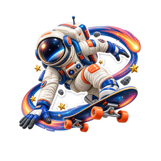 Astronaut Skateboarder with Rainbow Trail Vinyl Sticker Decal