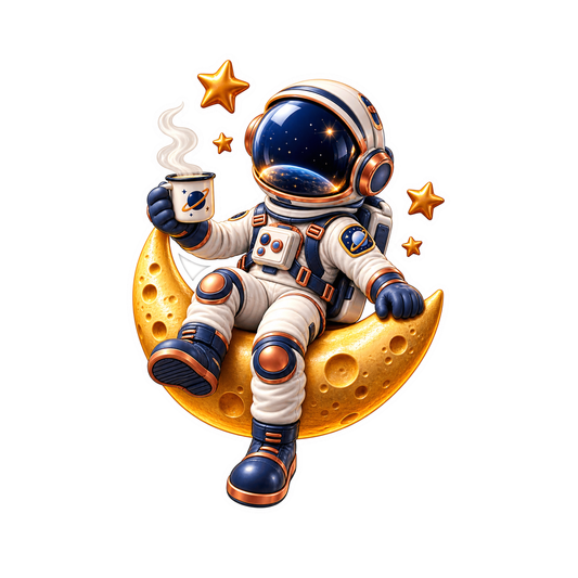 Astronaut Sitting on Golden Crescent Moon Vinyl Sticker Decal