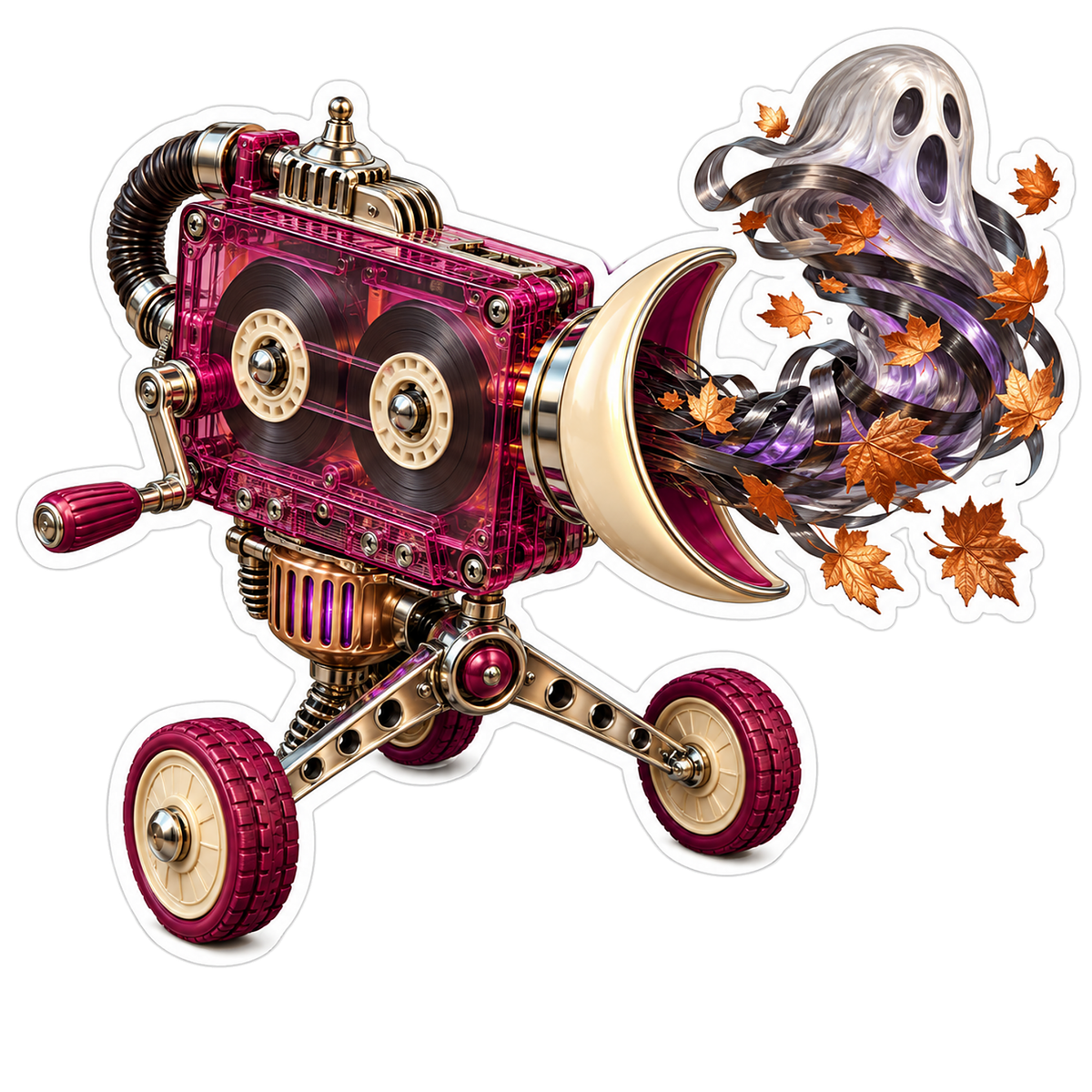 Retro Raspberry Haunted Cassette Leaf Blower Vinyl Sticker Decal