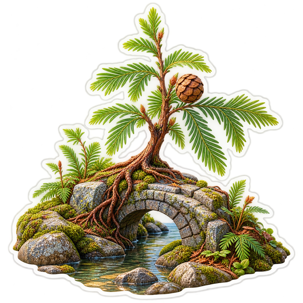 Dawn Redwood Cone Bridge Vinyl Sticker Decal