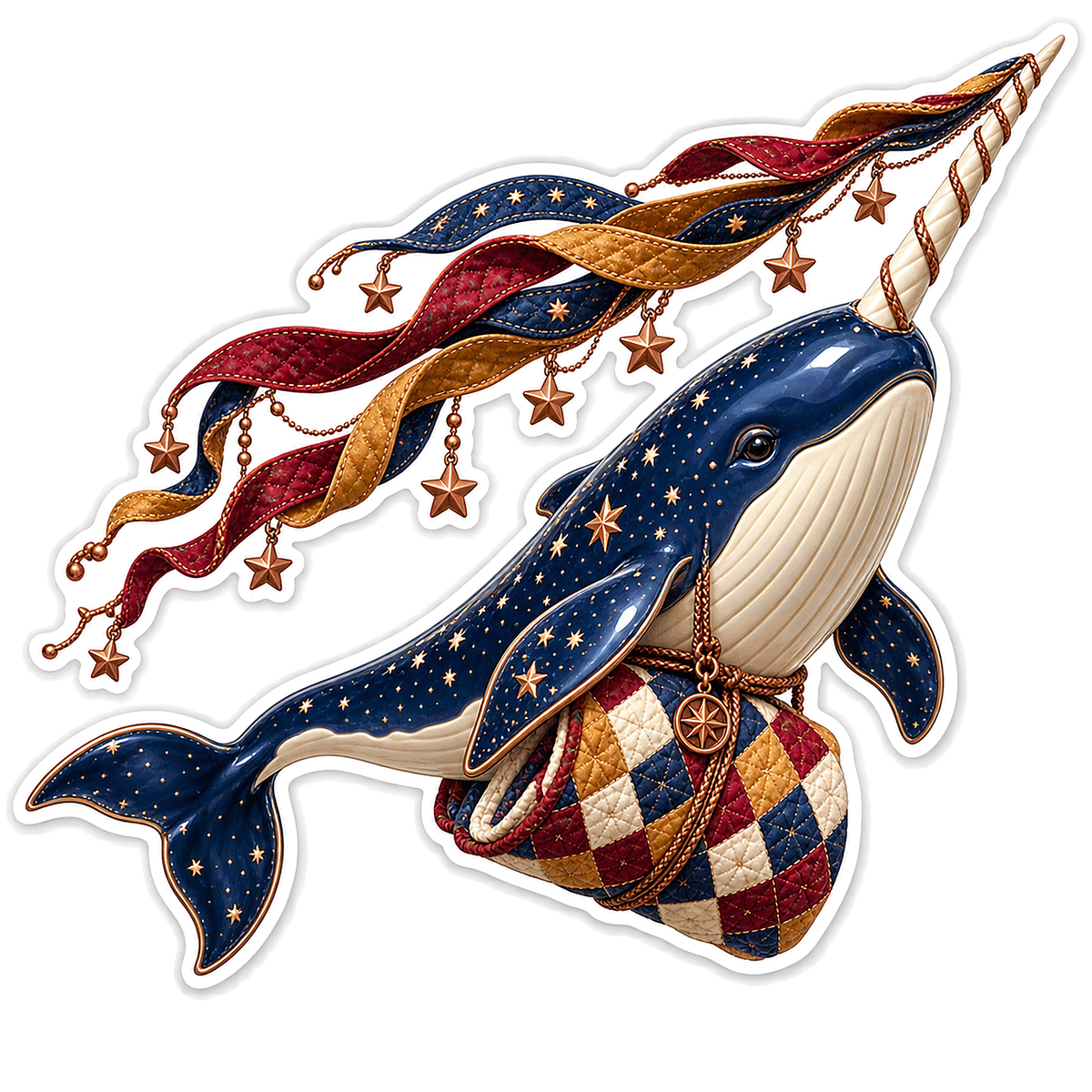 Midnight Enamel Narwhal Quilt Comet Courier Vinyl Sticker Decal