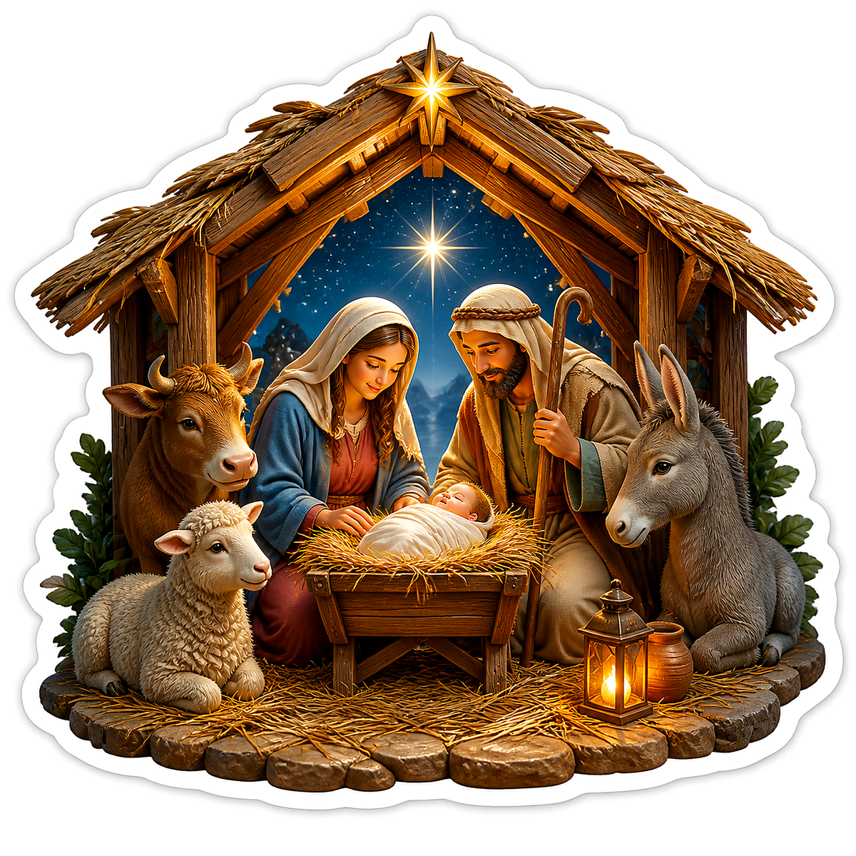 Christmas Nativity Scene in Stable Vinyl Sticker Decal