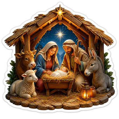 Christmas Nativity Scene in Stable Vinyl Sticker Decal