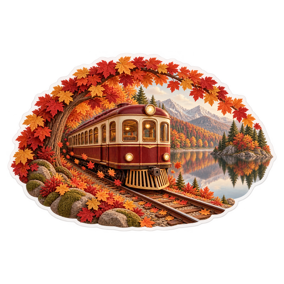Autumn Maple Lake Heritage Railcar Vinyl Sticker Decal