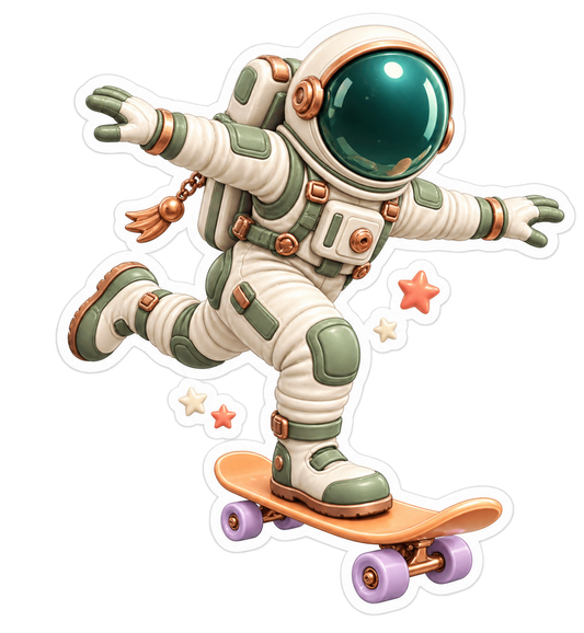Astronaut Balancing on Apricot Skateboard Vinyl Sticker Decal