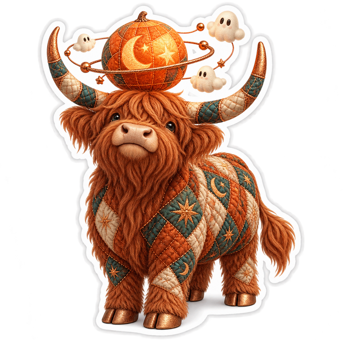 Auburn Highland Cow Pumpkin Planet Balancer Vinyl Sticker Decal
