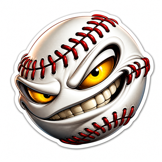 Evil Grinning Baseball with Yellow Eyes Vinyl Sticker Decal