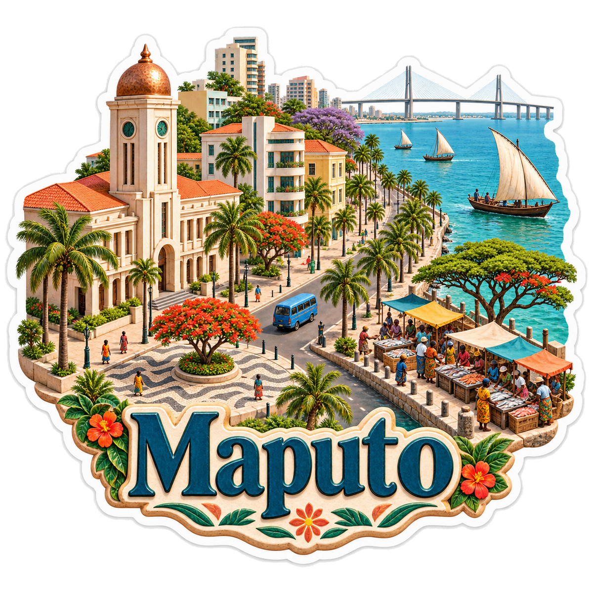 Maputo Indian Ocean Flame Tree Market Vinyl Sticker Decal