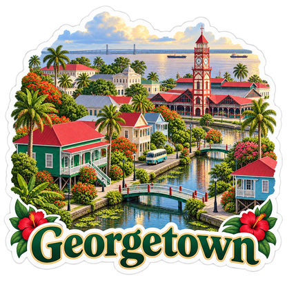 Georgetown Demerara Canals Market Clock Vinyl Sticker Decal