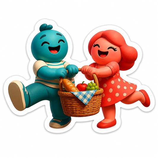 Happy Couple Carrying Fruit Basket Vinyl Sticker Decal