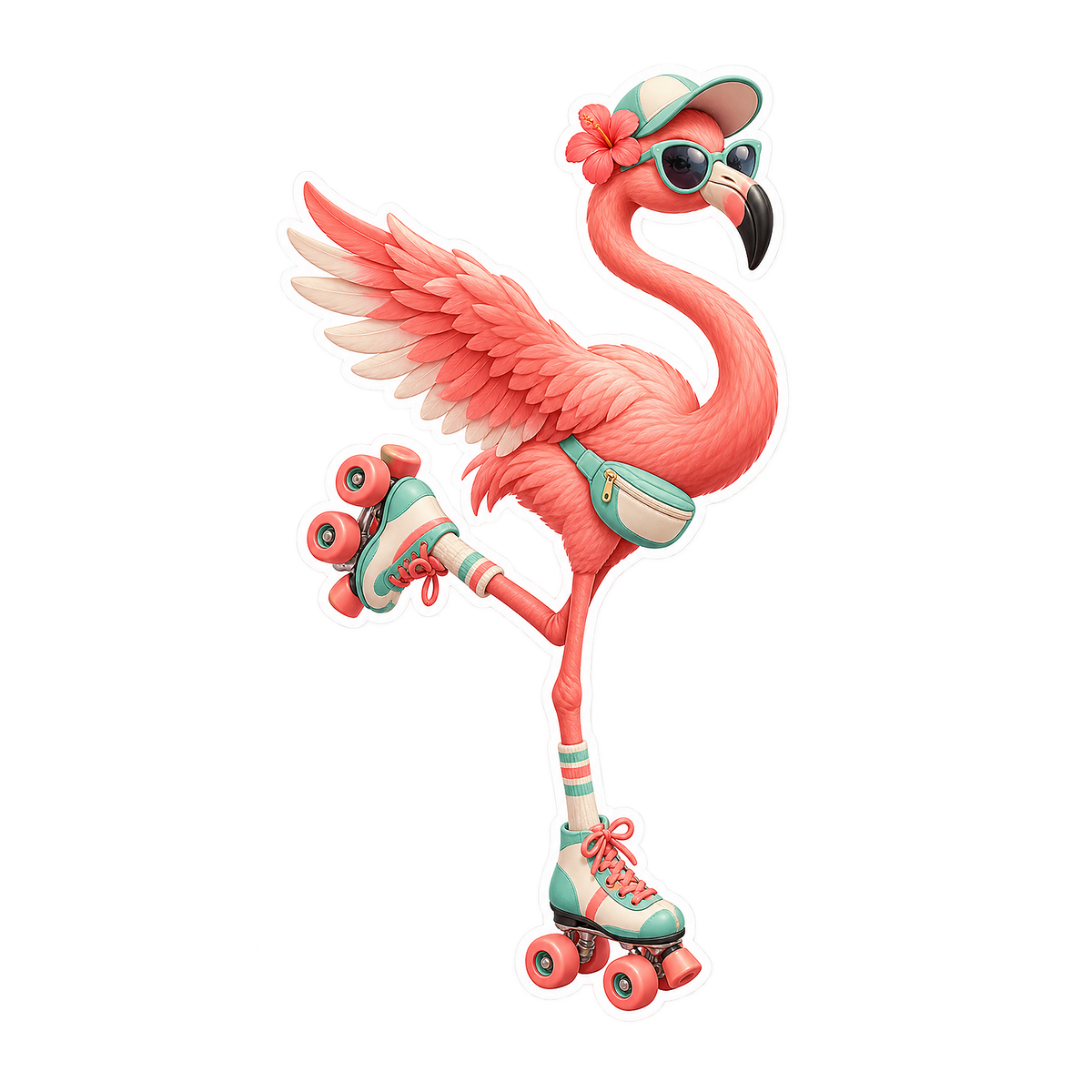 Flamingo Roller Skater Vinyl Sticker Decal