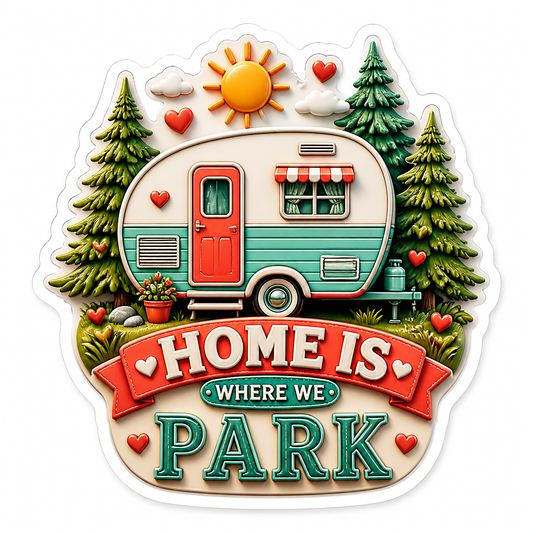 Home Is Where We Park Camper Trailer Vinyl Sticker Decal