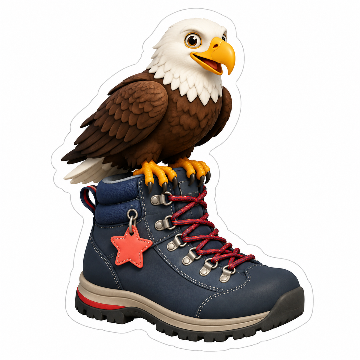 Bald Eagle Perched on Hiking Boot Vinyl Sticker Decal
