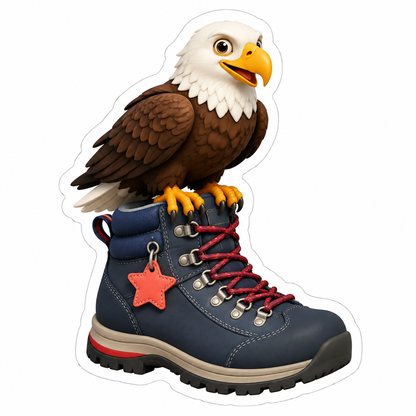Bald Eagle Perched on Hiking Boot Vinyl Sticker Decal