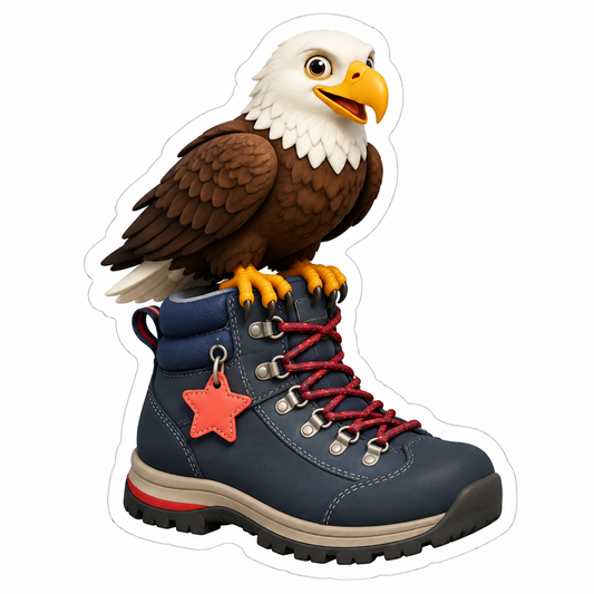 Bald Eagle Perched on Hiking Boot Vinyl Sticker Decal