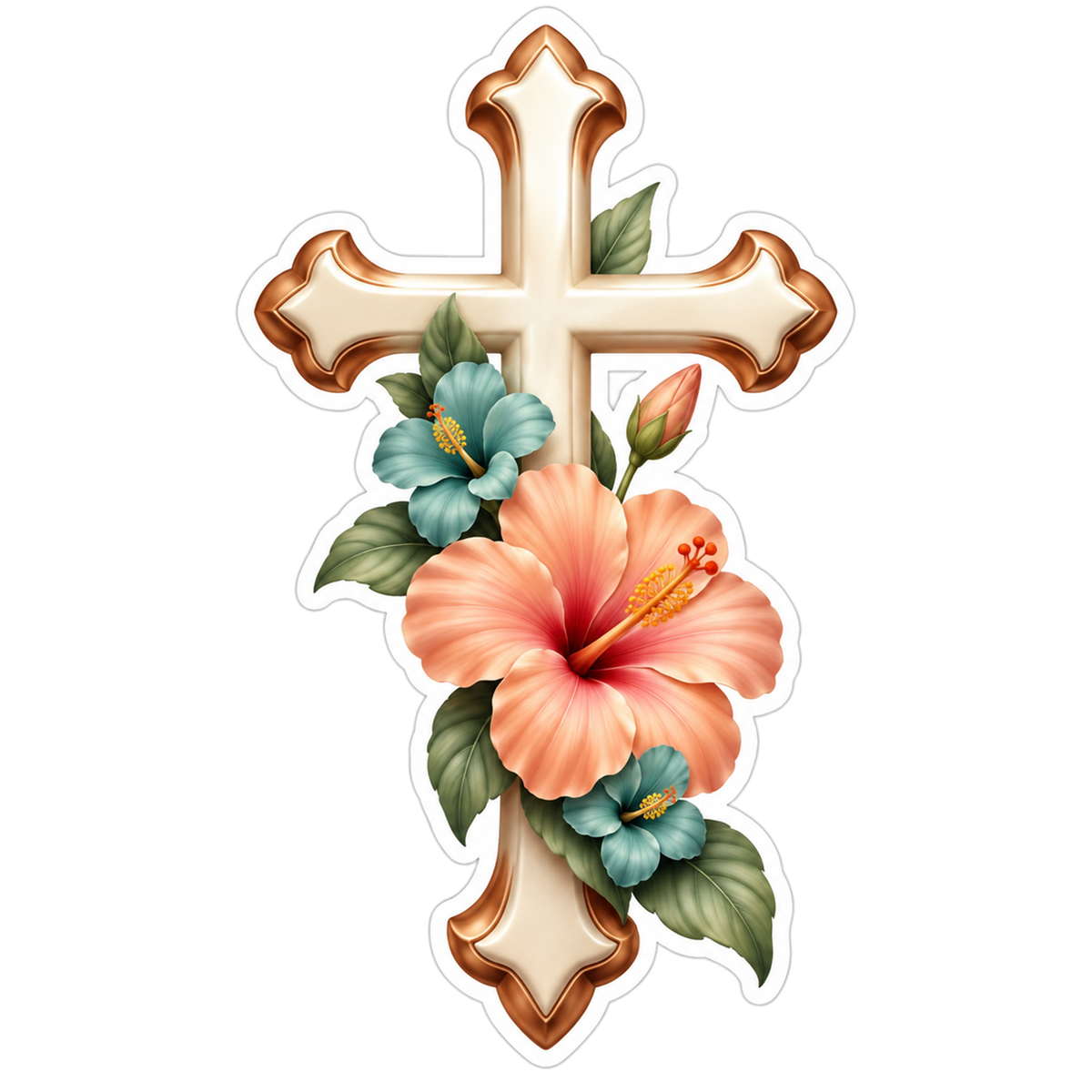 Ivory Cross With Copper Beveled Tips Vinyl Sticker Decal