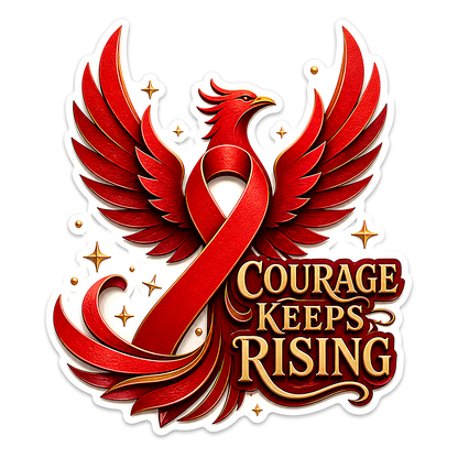 Courage Keeps Rising Red Phoenix Ribbon Vinyl Sticker Decal