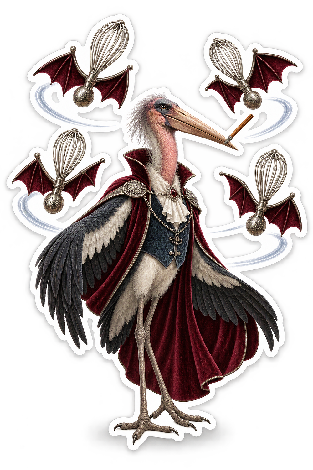 Hammered Nickel Marabou Bat Wing Whisk Conductor Vinyl Sticker Decal