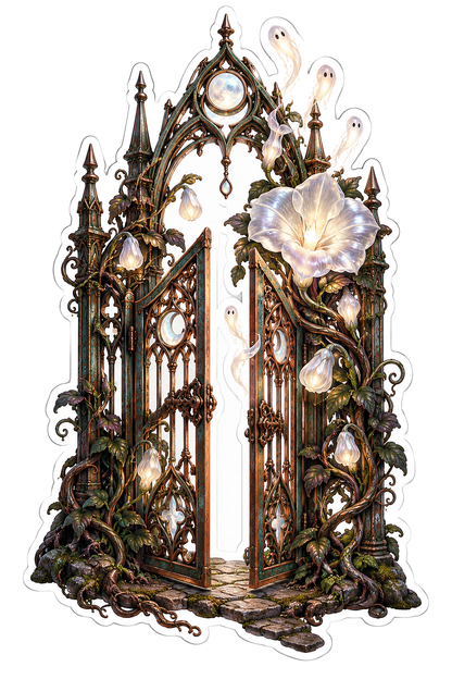 Copper Filigree Gothic Moonflower Gate Vinyl Sticker Decal