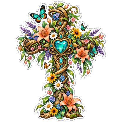 Floral Cross Vinyl Sticker Decal