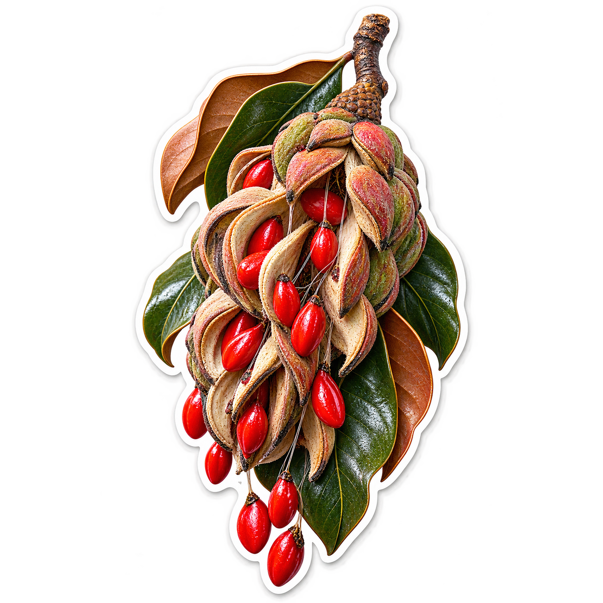Magnolia Seedcone Crimson Gems Vinyl Sticker Decal