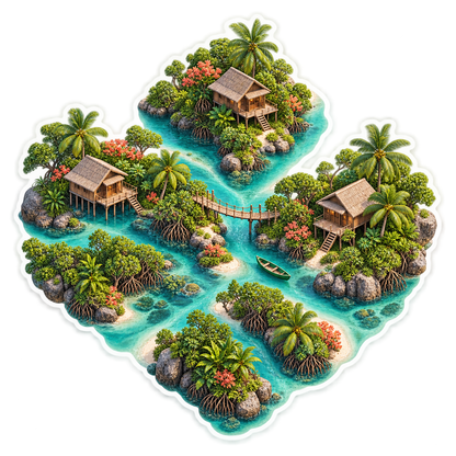 Tropical Stilt Cabins Islands Waterways Vinyl Sticker Decal