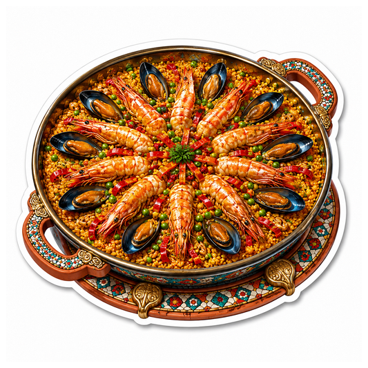 Seafood Paella Terracotta Sunburst Vinyl Sticker Decal