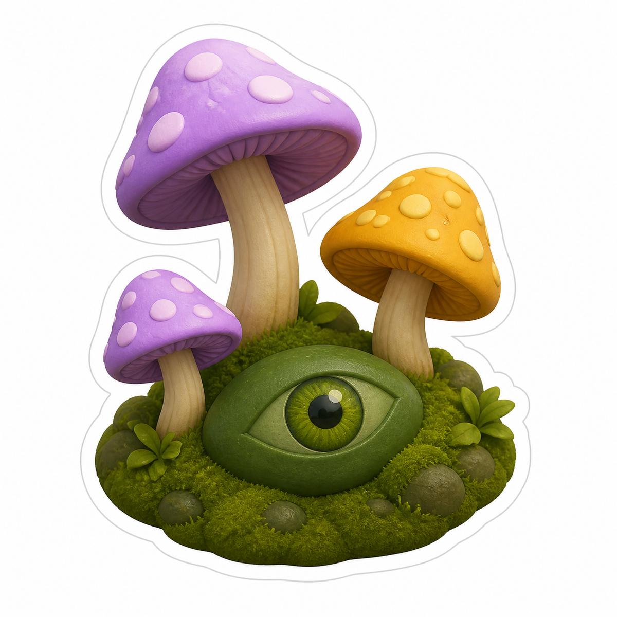 Lilac Amber Mushrooms with Eye Pebble Vinyl Sticker Decal