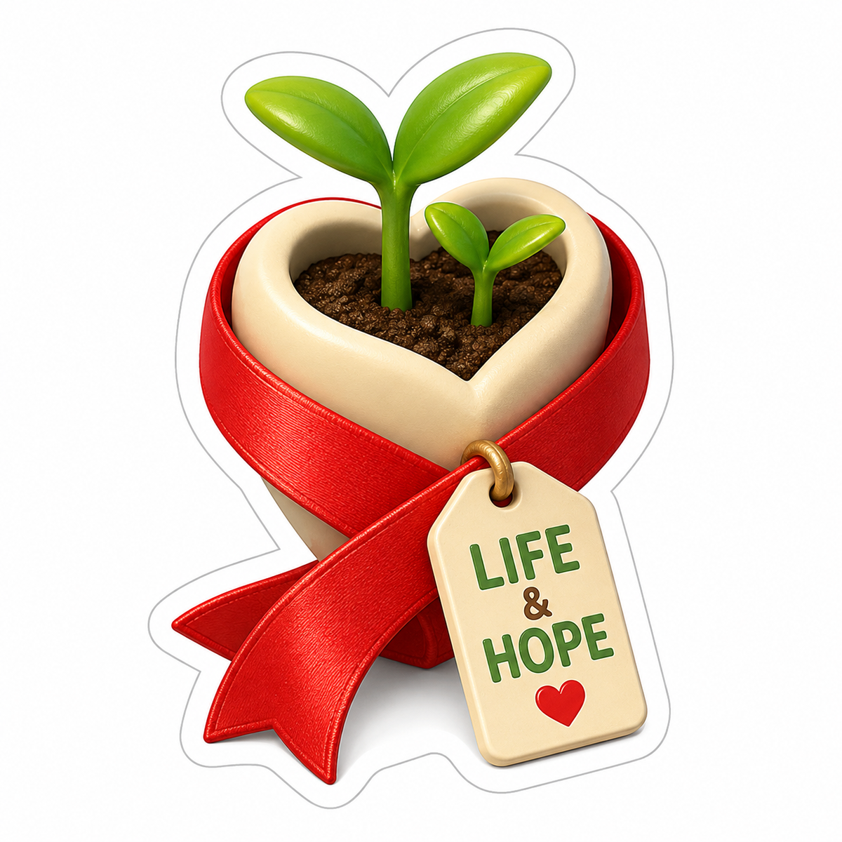 Life and Hope Heart Seed Pot Two Sprouts Vinyl Sticker Decal