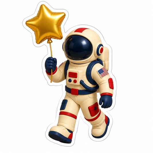Astronaut Carrying Gold Star Balloon Vinyl Sticker Decal