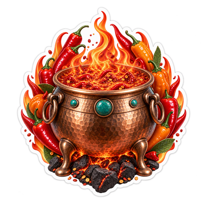 Chili Sauce Copper Fire Cauldron Vinyl Sticker Decal