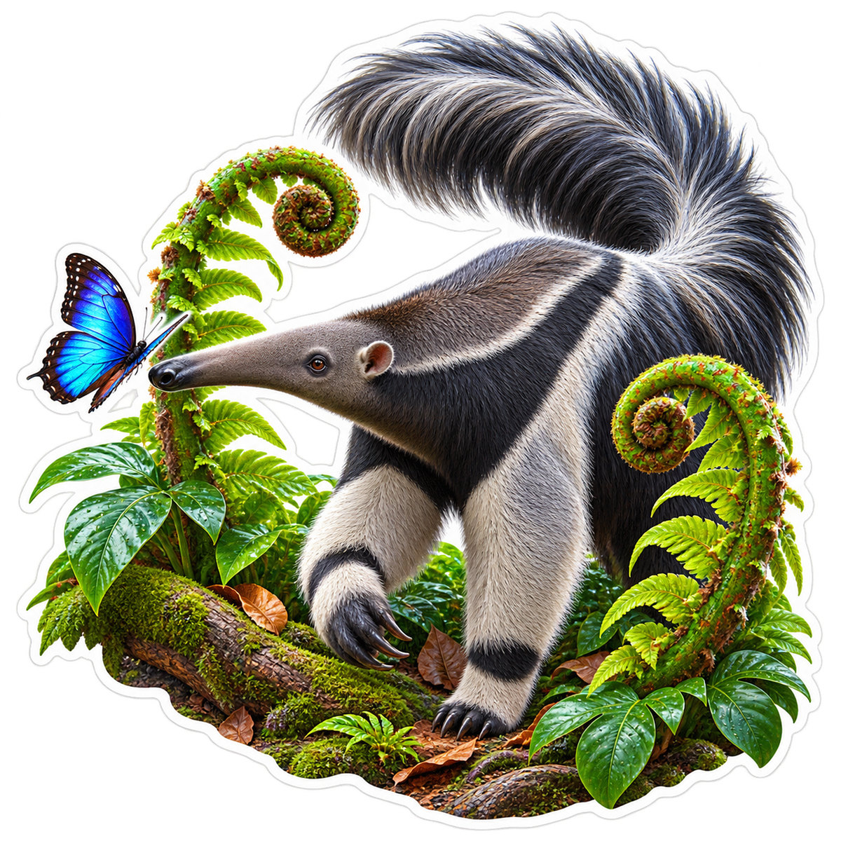 Blue Morpho Anteater Encounter Vinyl Sticker Decal