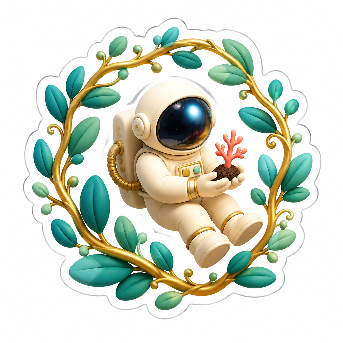 Astronaut Golden Vines Coral Seedling Vinyl Sticker Decal