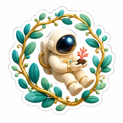 Astronaut Golden Vines Coral Seedling Vinyl Sticker Decal