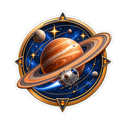 Orange Ringed Planet Celestial Compass Vinyl Sticker Decal